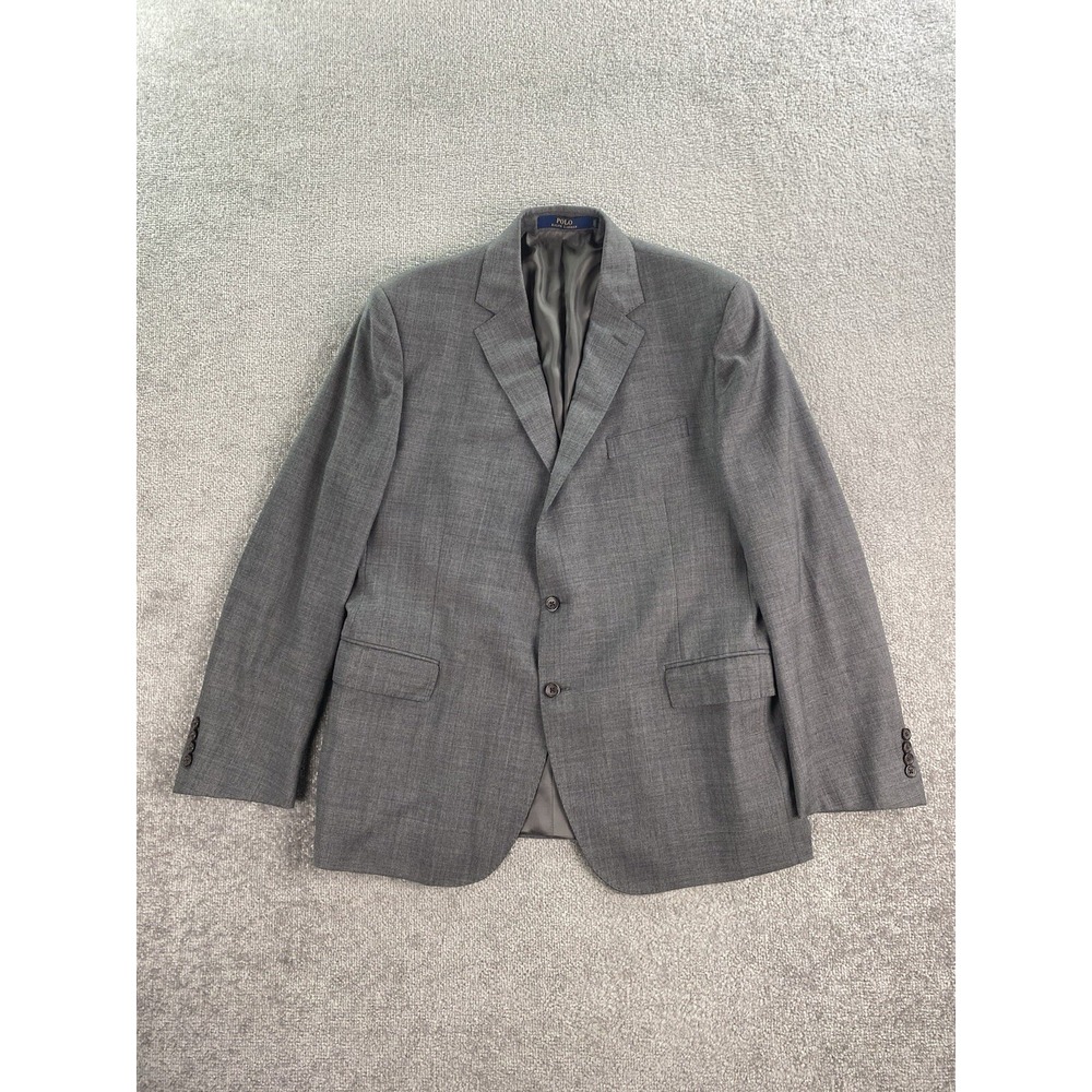 Polo Ralph Lauren Suit Jacket 46 R Gray Wool Glen Plaid Luxury Designer Bedford